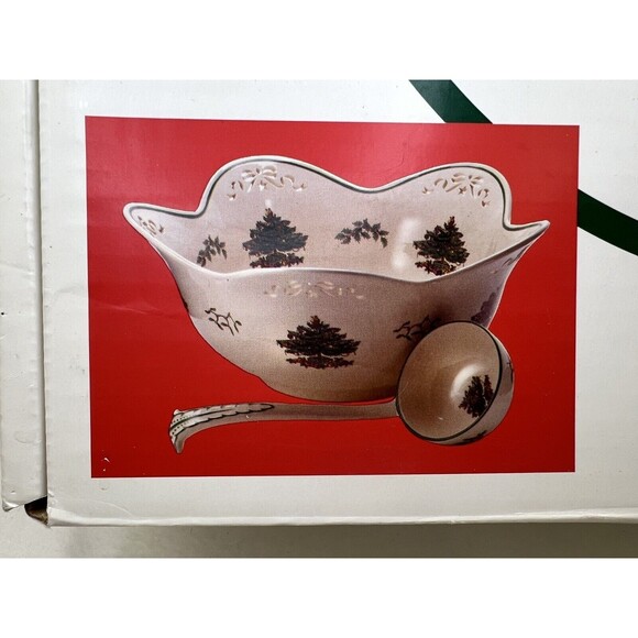 Spode 660468 Christmas Tree 14” Punch Serving Bowl W/ Ladle New In Box - Picture 10 of 11